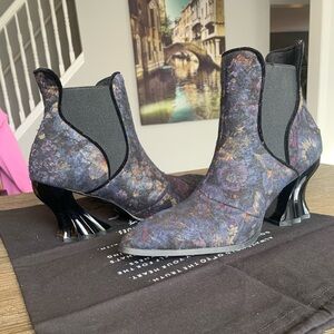 John Fluevog 10.5 Dark Floral Heeled Boots